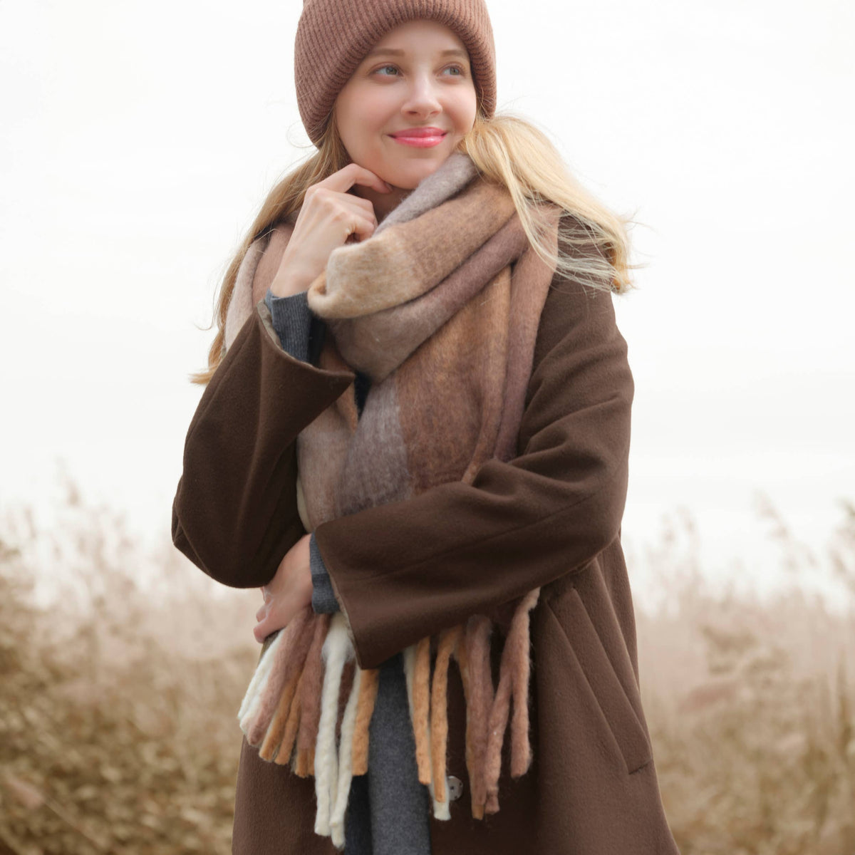 C.C Multi Color Block Plaid Check Pattern Woven Winter Scarf: 4