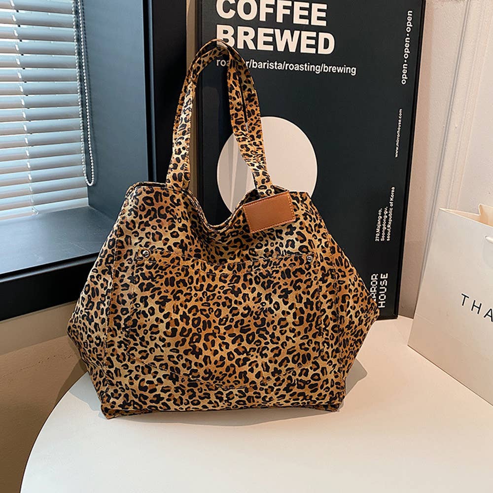 Vintage Fashion Leopard Print Shoulder Bag: Brown