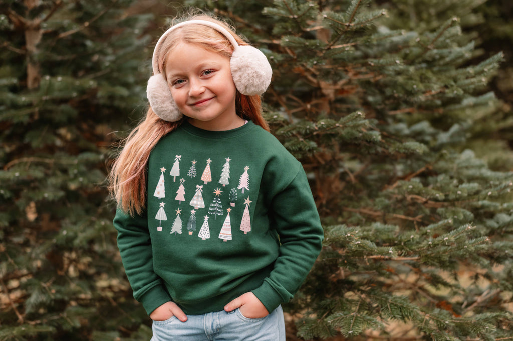 Whimsical Trees | Girls Christmas Sweatshirt : Pink / 6/7