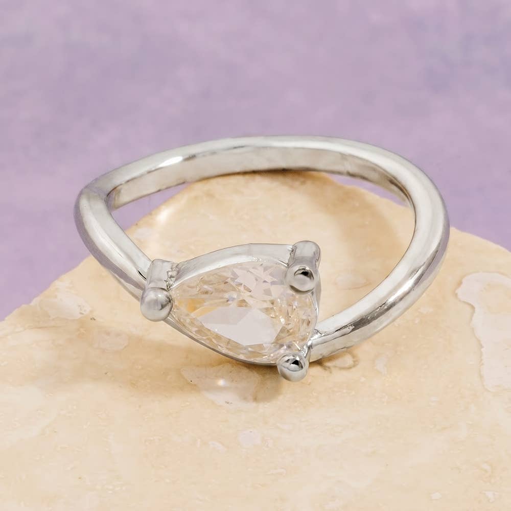 Gold Dipped Cz Pear Teardrop Wavy Pinky Ring: G
