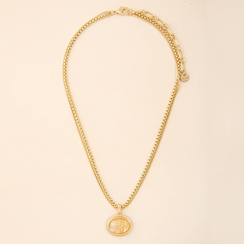 Oval Stone Pendant Double Layer Chain Necklace: WI