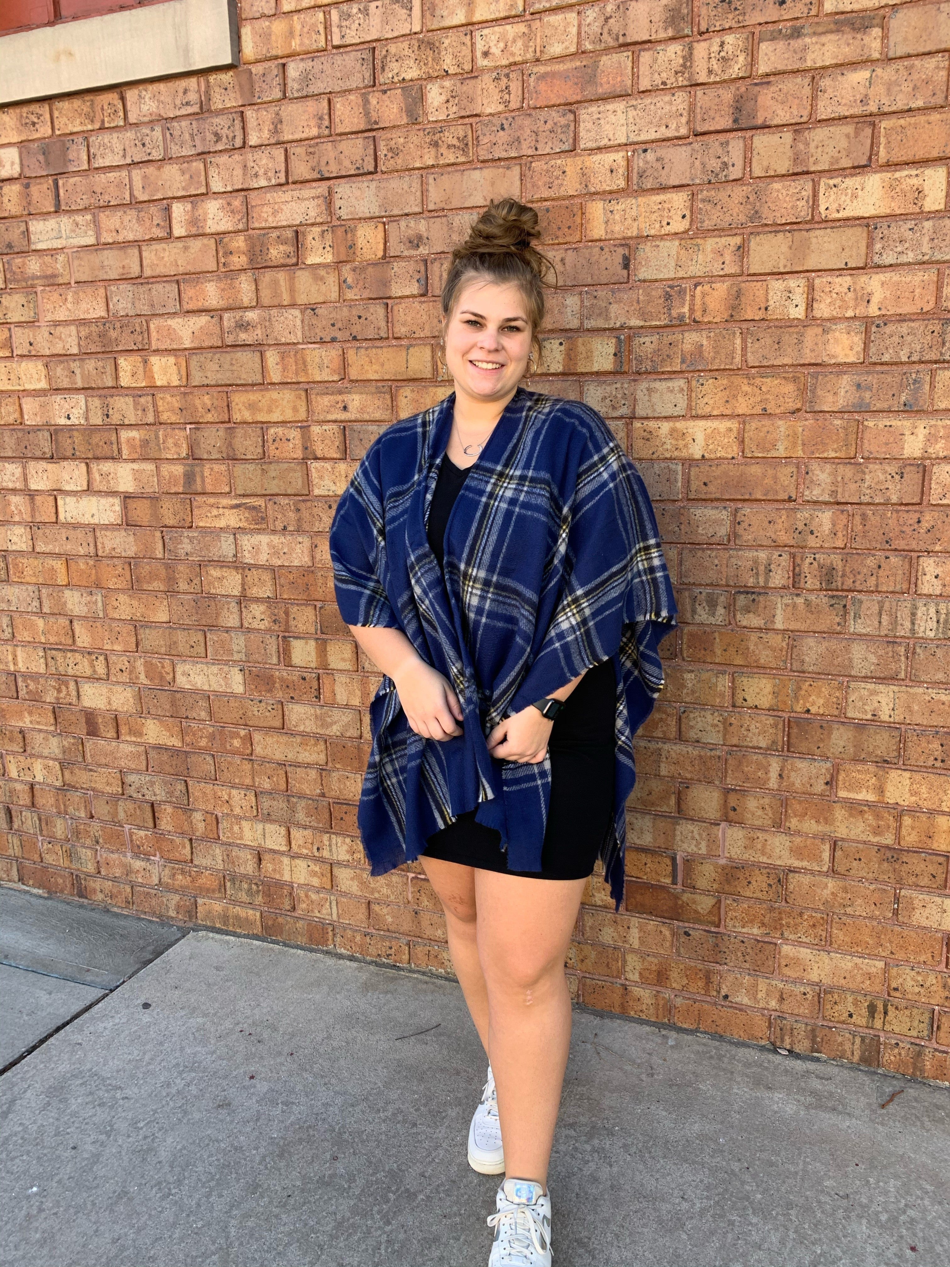 Royal plaid ruana