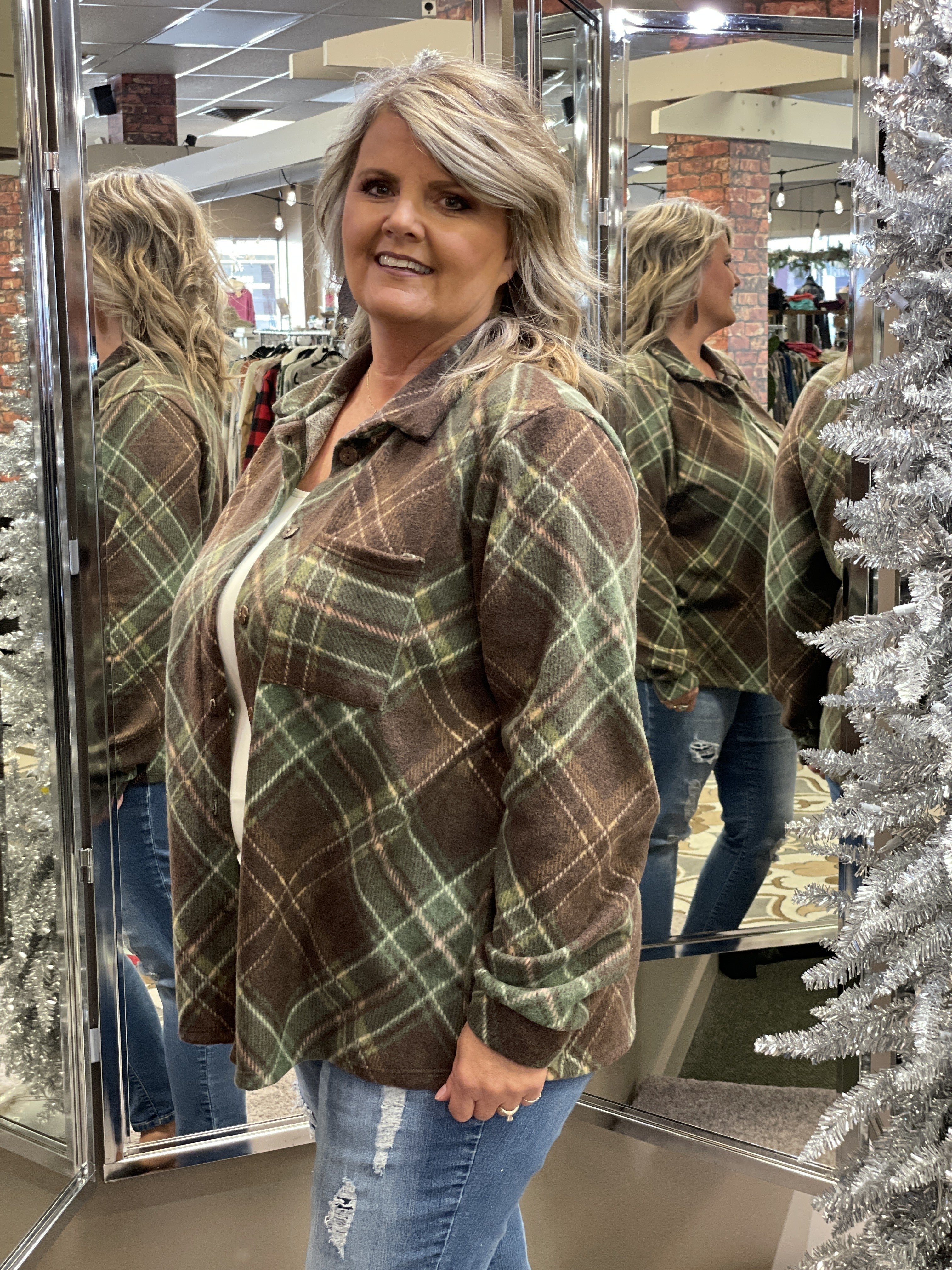 Olive Plaid Shacket