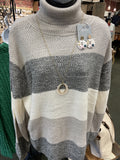 Charcoal Turtle Neck Striped Sweater