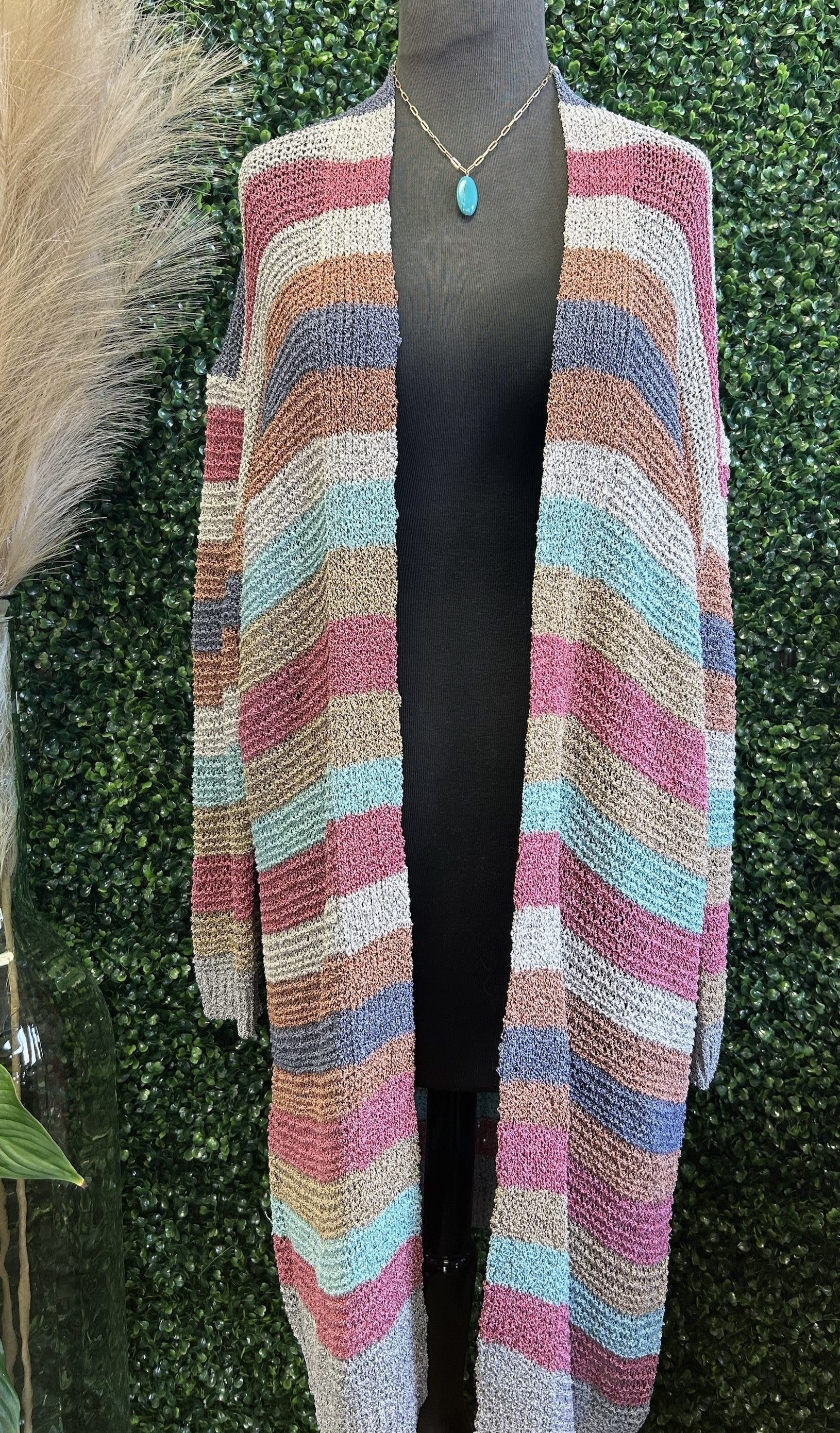 Color Block Fuzzy Longline Cardi
