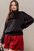 Black Smocked Top w/ Mock Neck