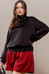 Black Smocked Top w/ Mock Neck