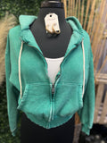 Acid Wash Fleece Cropped Zip-Up Hoodie