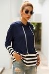 Pullover hoodie with stripes at bottom