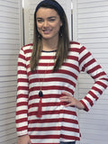 Relaxed fit 3/4 sleeve striped top with elbow patch