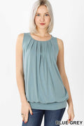 blue grey pleated waistband top