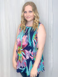 Navy Floral Sleeveless Top