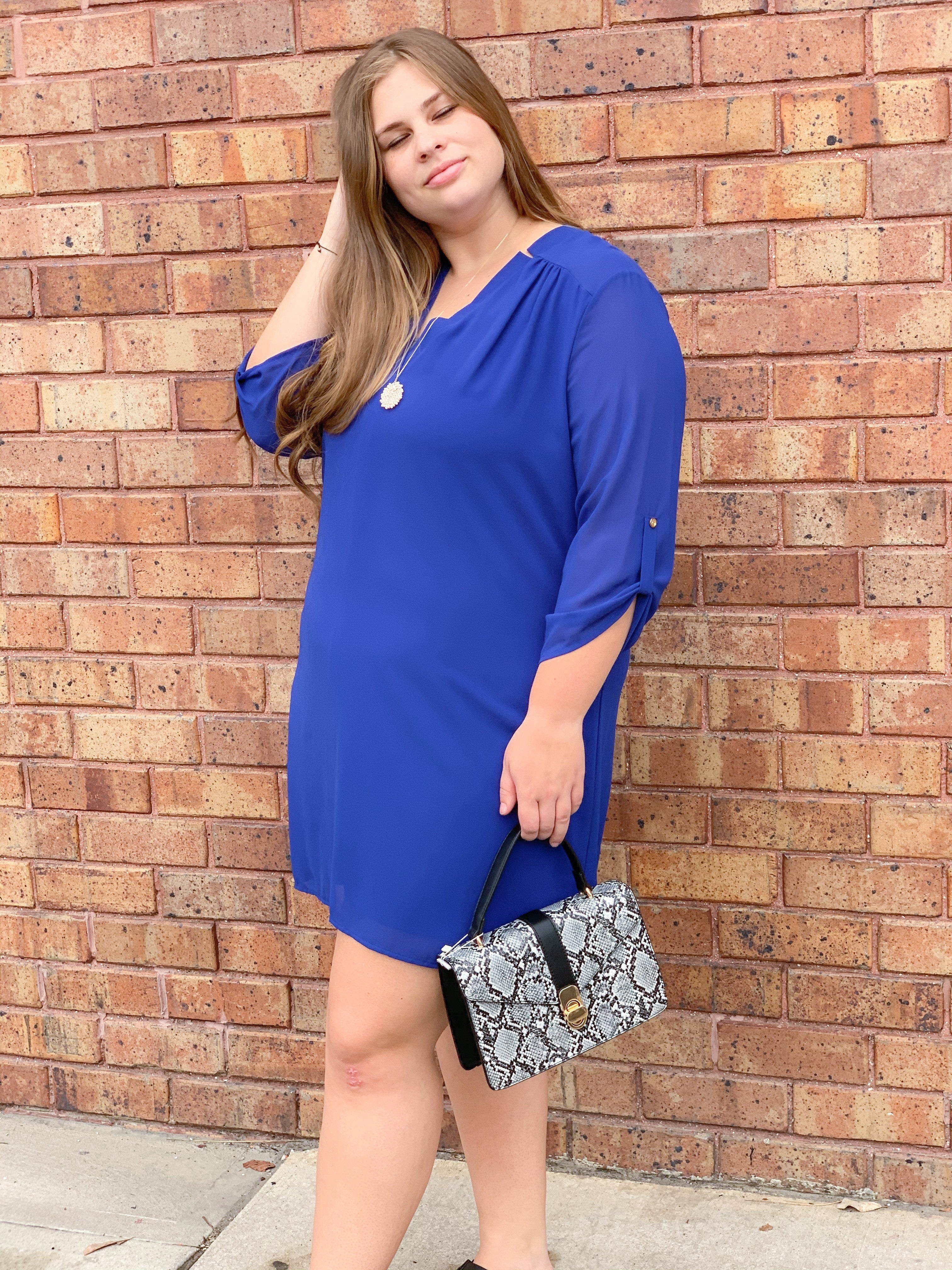 Lined Chiffon Dress with Button Sleeves