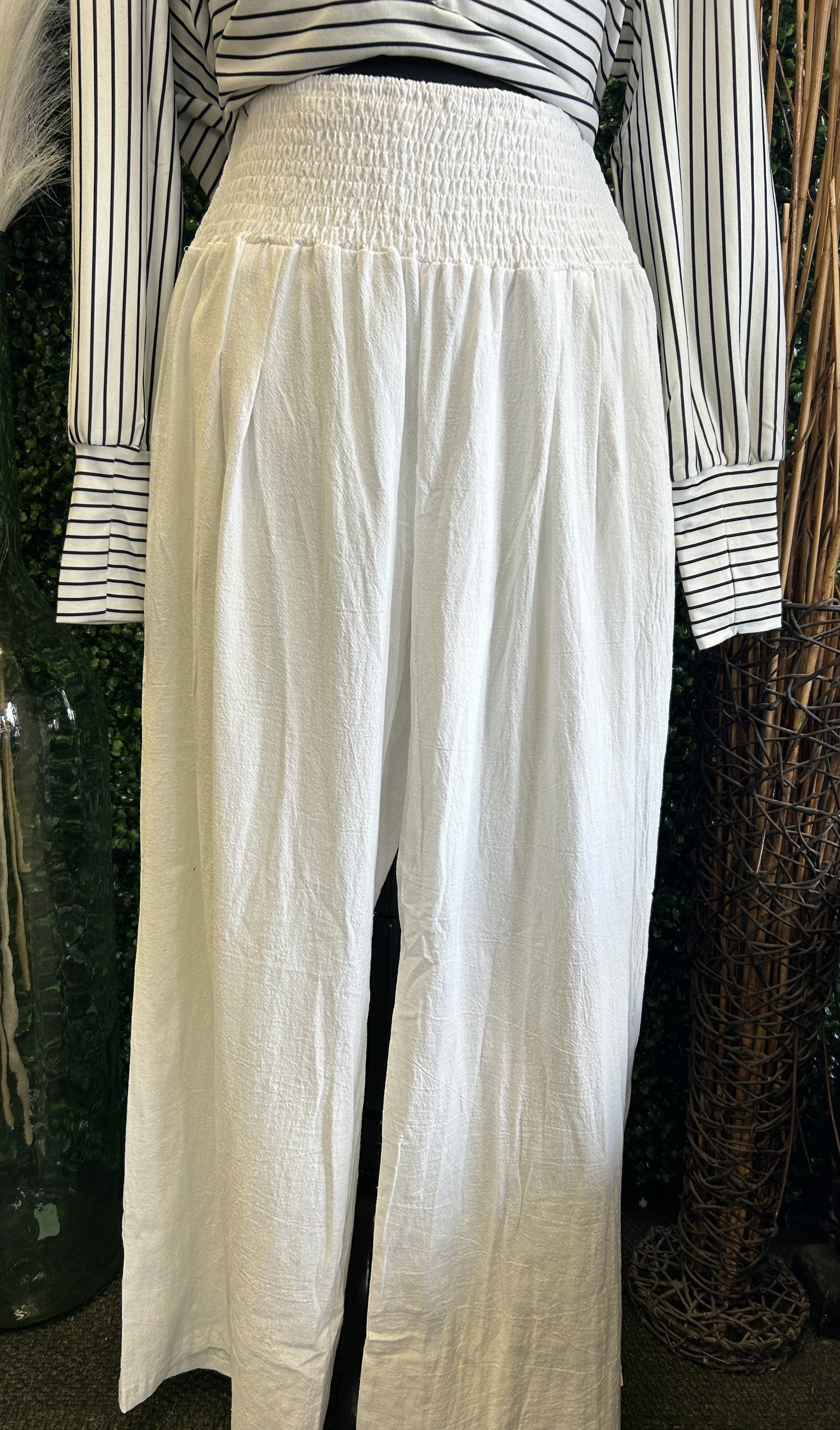 Wide Waistband Smocked Pants