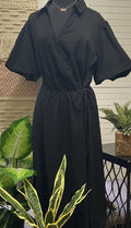 Puff Sleeve Elastic Waist Midi Dress