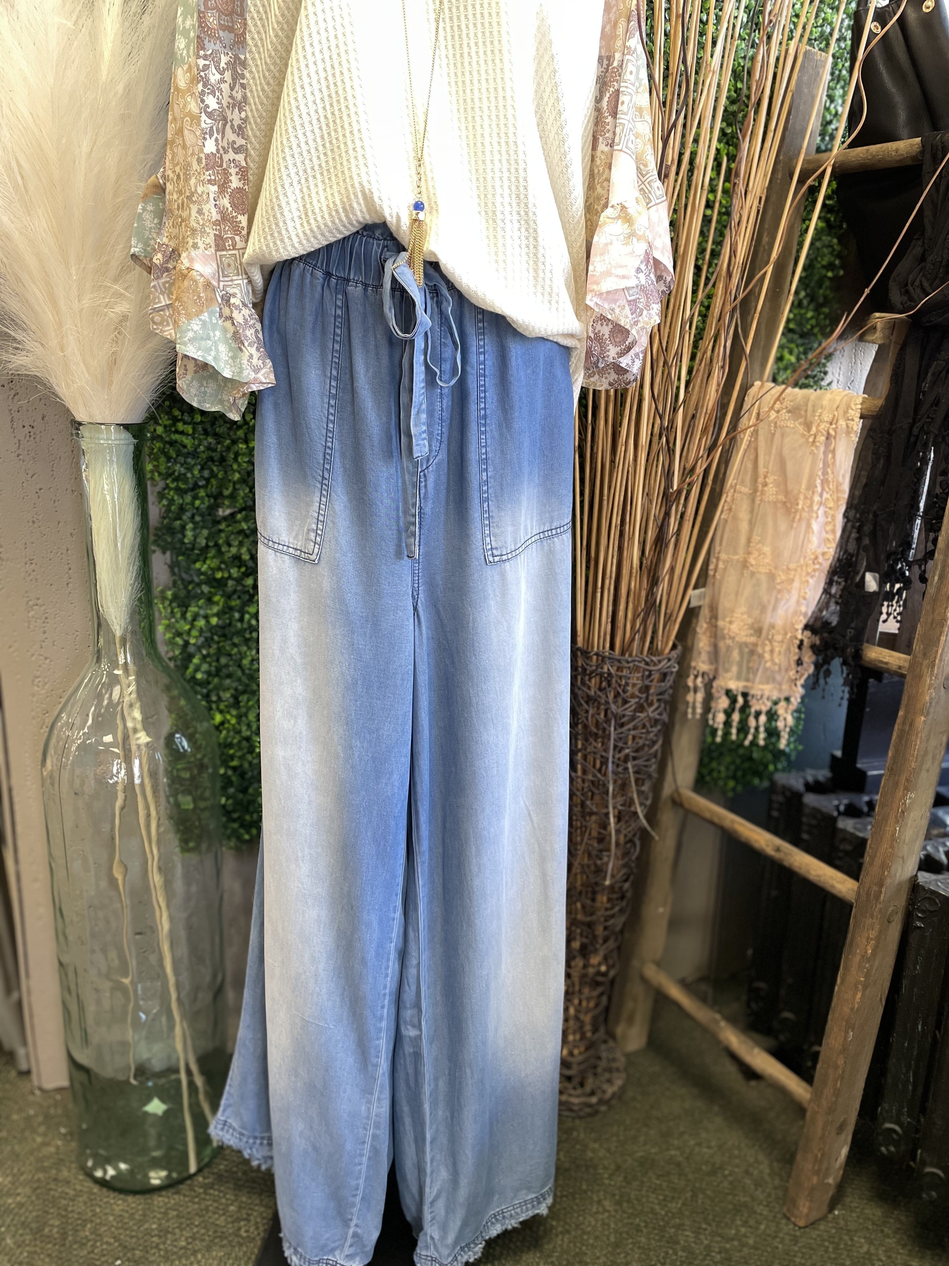 Chambray Paperbag Wide leg Pant
