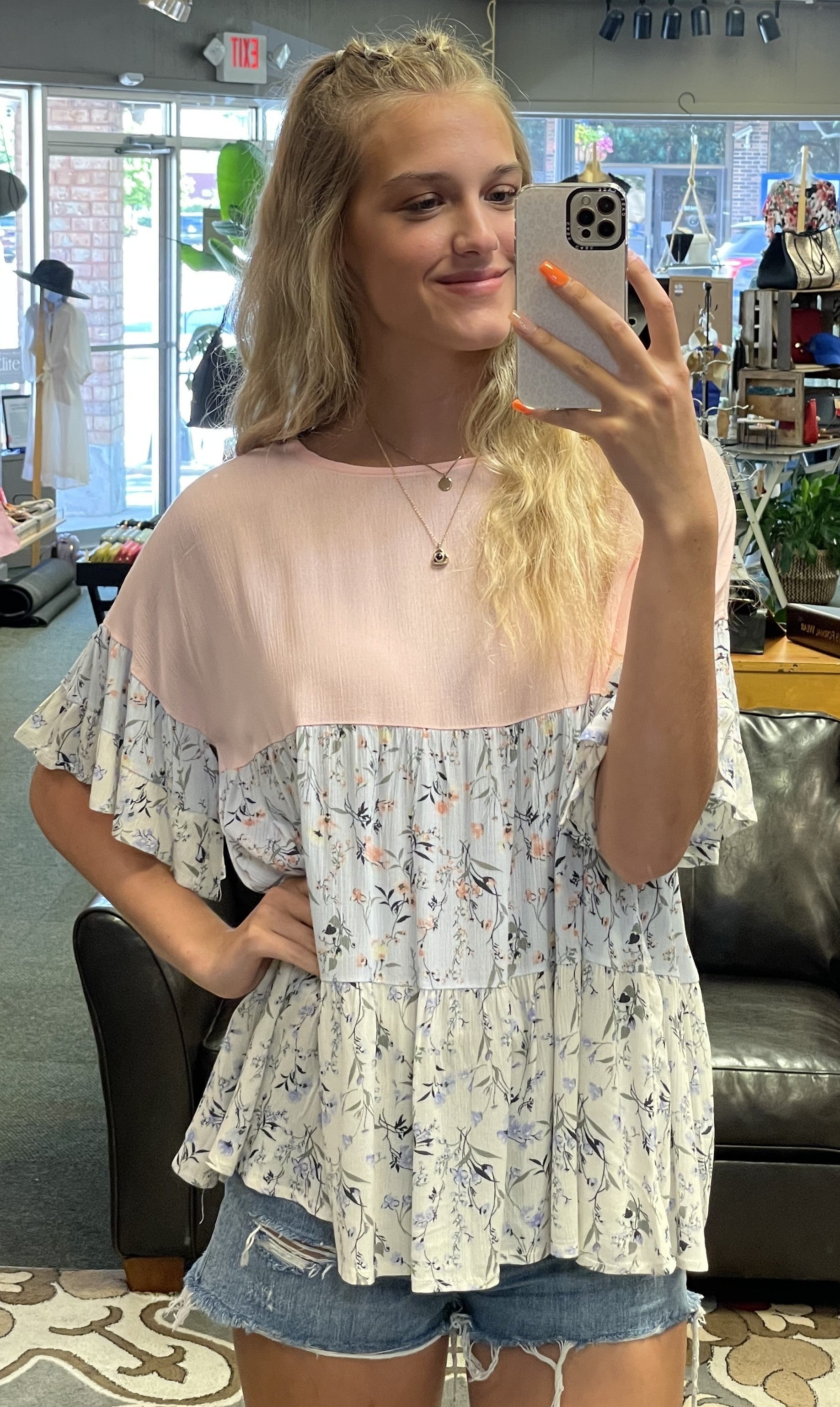 Solid/Floral Combo Top