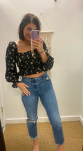 Black Printed Long Sleeve Top