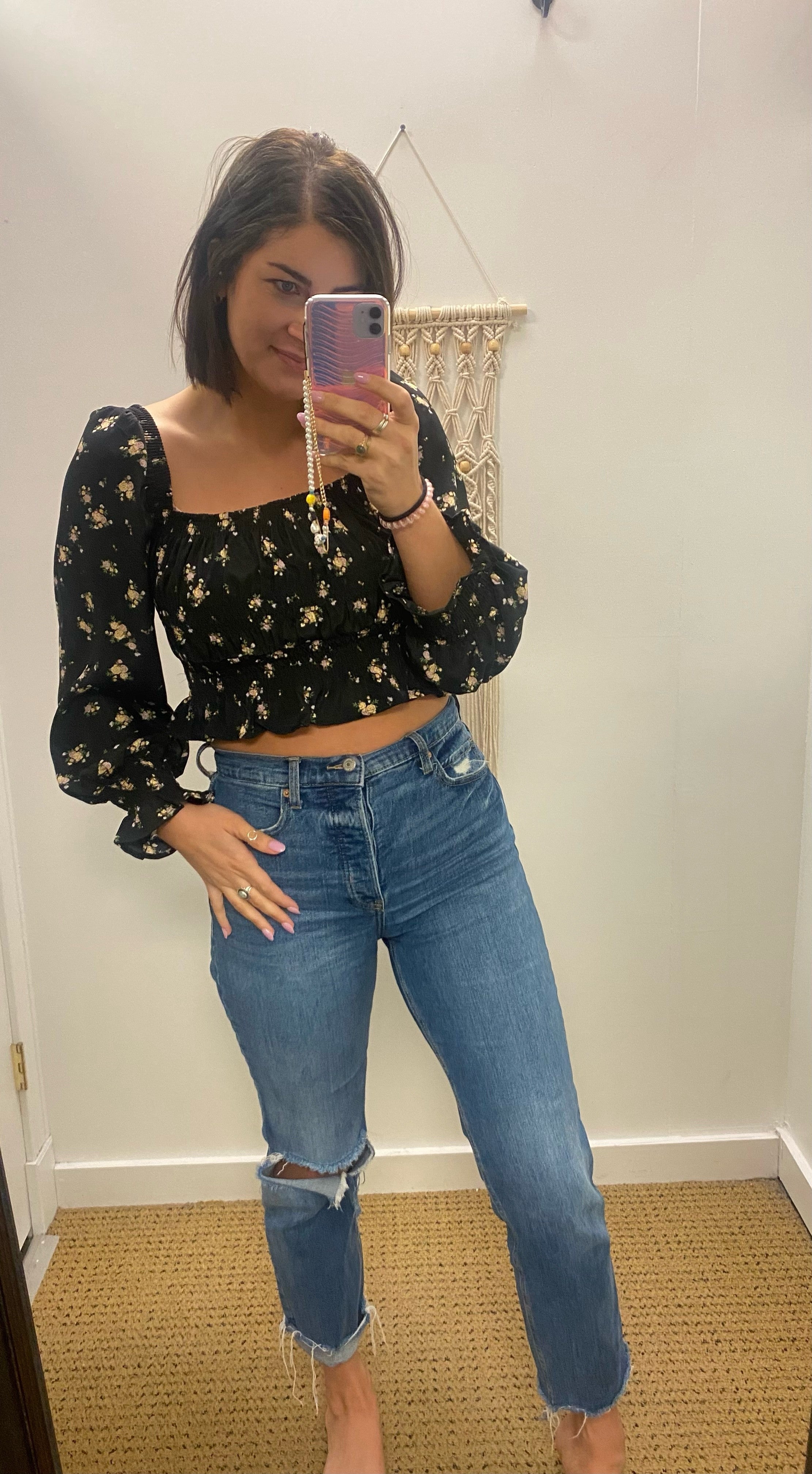 Black Printed Long Sleeve Top