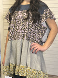 Navy Tiered Color Block Top w/ Ruffles