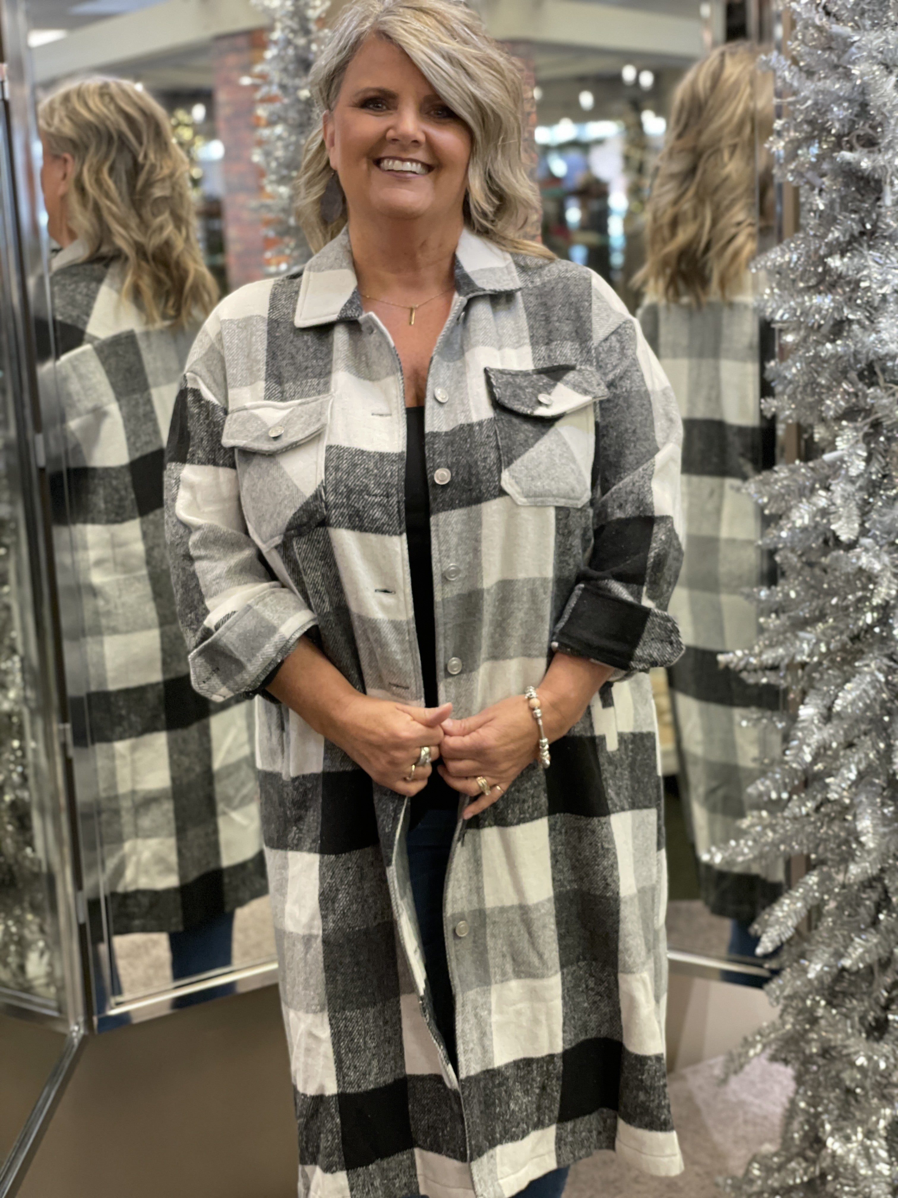 Black Plaid Full Body Plaid Jacket