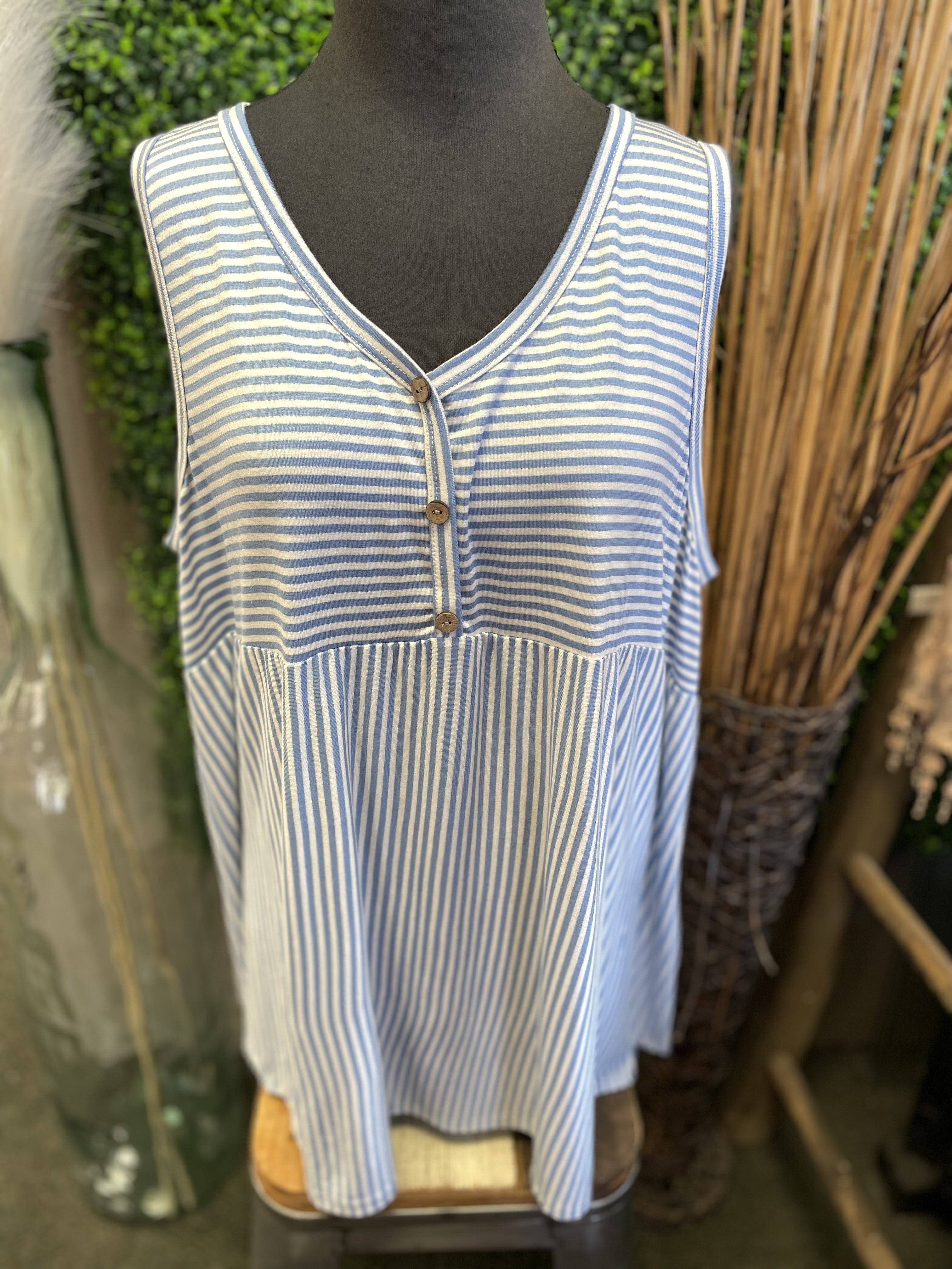 Plus Pin Striped Button Down Top