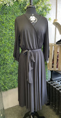 Solid Wrap Midi Dress w/ 3/4 Sleeve