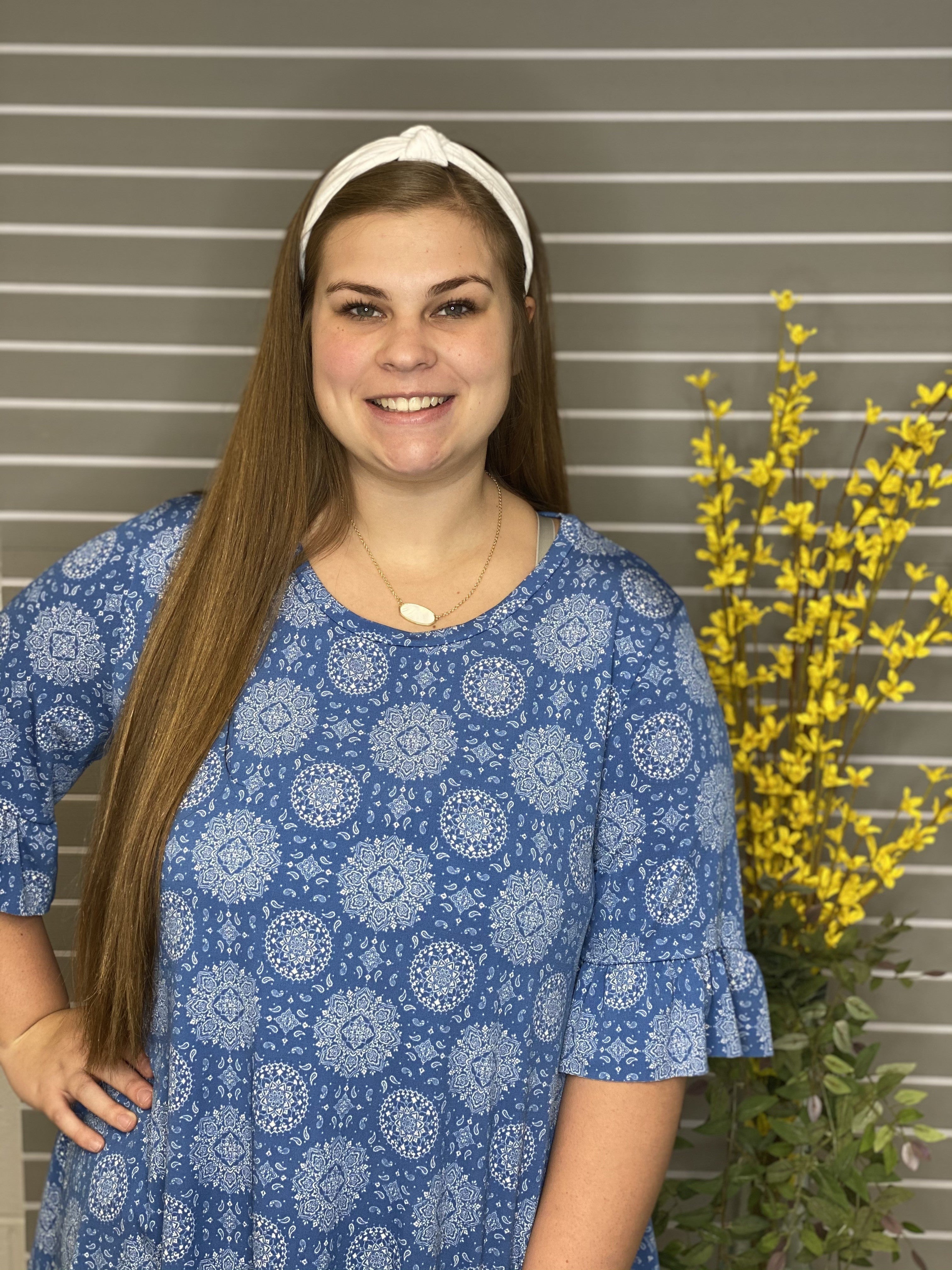 Vintage Print Tunic with Ruffled Sleeves