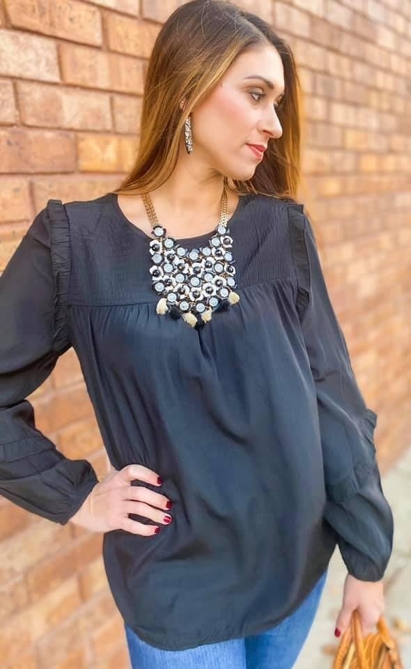Black ruffle wrist top