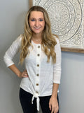 White Tie Top w/Beige Buttons