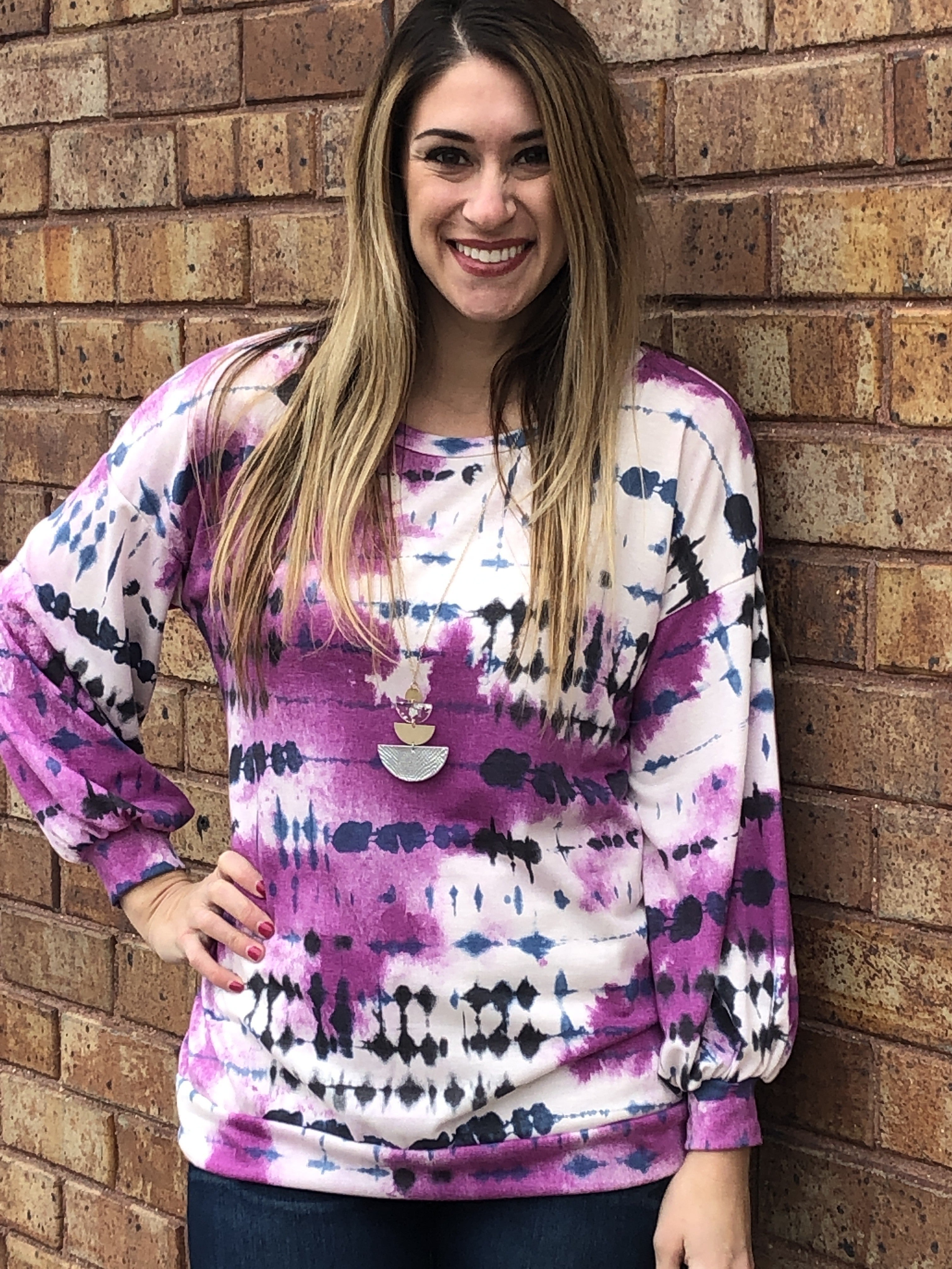 Tie Dye Long Puff Sleeves