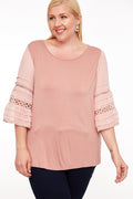 dusty pink lace insert sleeve top