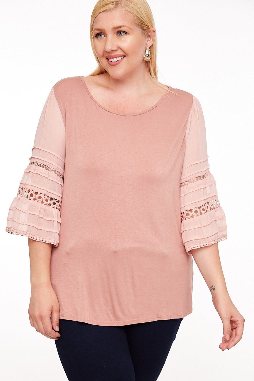 dusty pink lace insert sleeve top