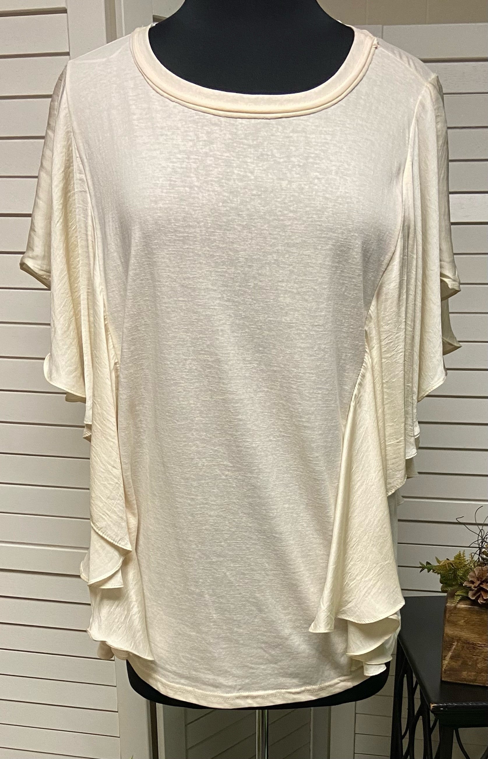 Knit Top w/ Satin Flowy Sleeves