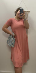 Short Sleeve Midi T-shirt Dress w/ Pockets