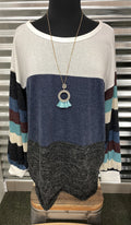 Color Block Top w/ Striped Sleeves