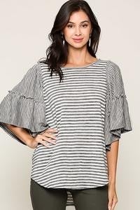 Denim Striped Tunic w/Ruffle Sleeves