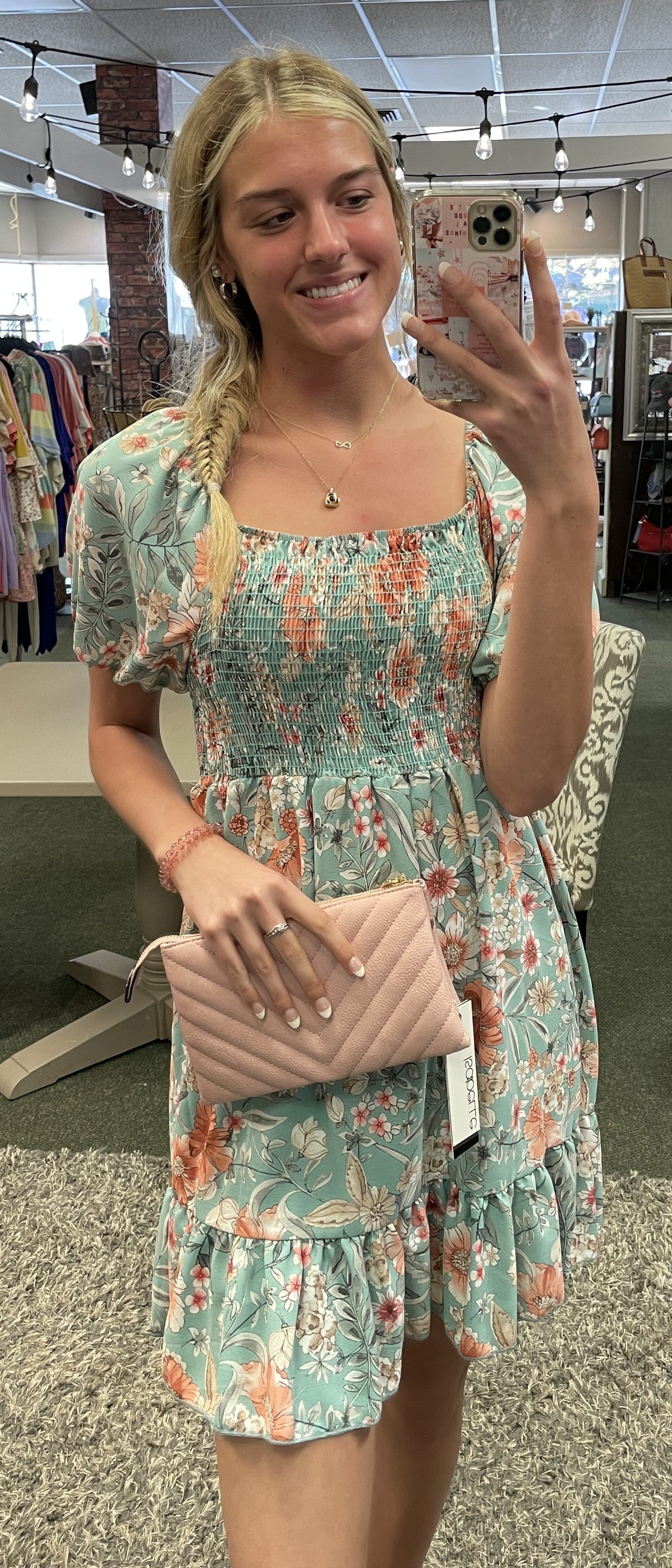 Sage Floral Smocked Dress