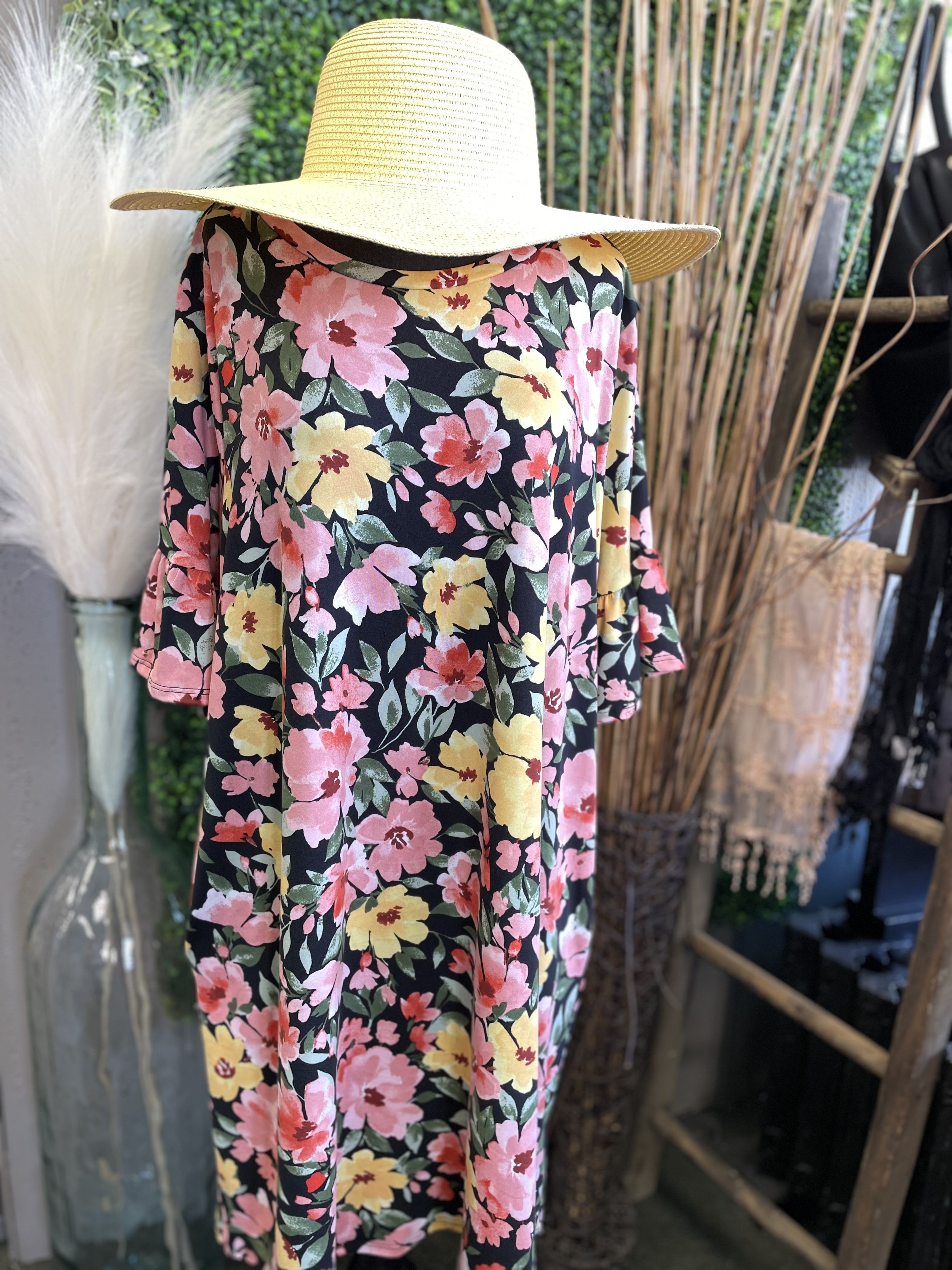 Floral Print Ruffle Sleeve Dress