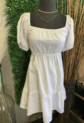 Linen Dress w/Puff Sleeve