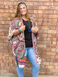 Printed Ruffle Sleeves Kimono with Side Slits