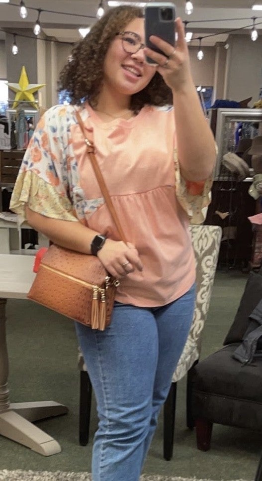 Coral Floral Print Peplum Top