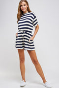 Navy striped romper