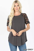 Ash grey lace sleeve ragland