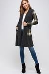 Plaid Sleeve and Pocket Accent Long Cardi