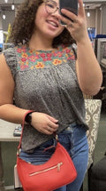 Black Embroidered Print Top