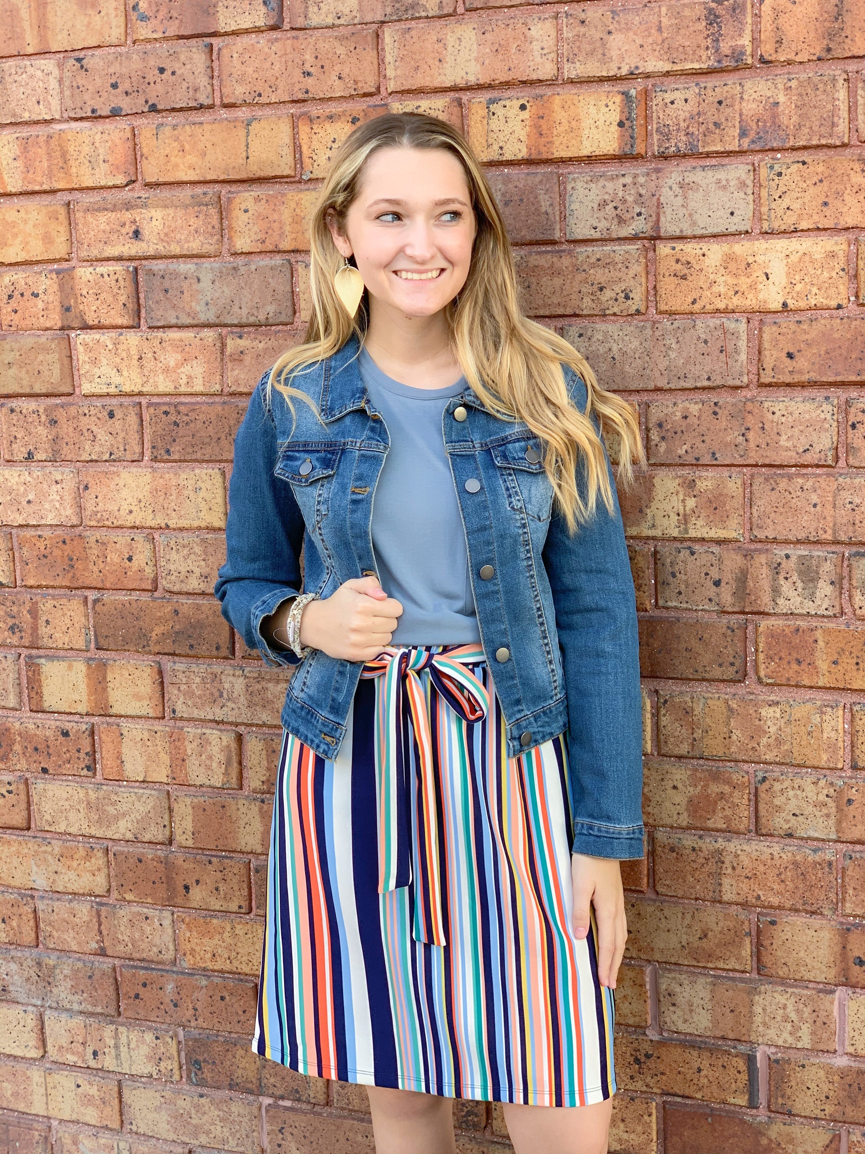 Waist Tie Striped Pencil Skirt