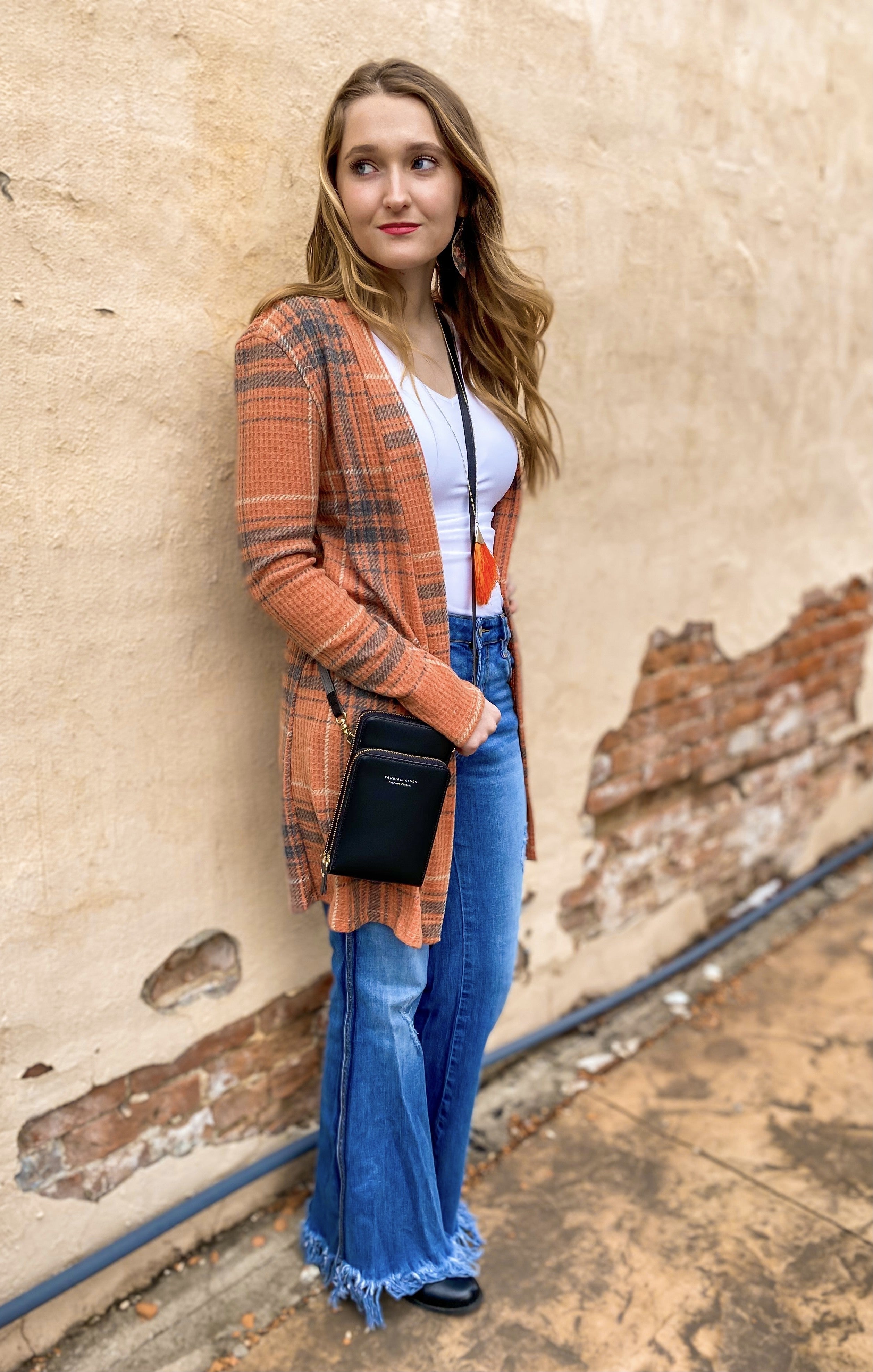 Brushed Waffle Plaid Cardi