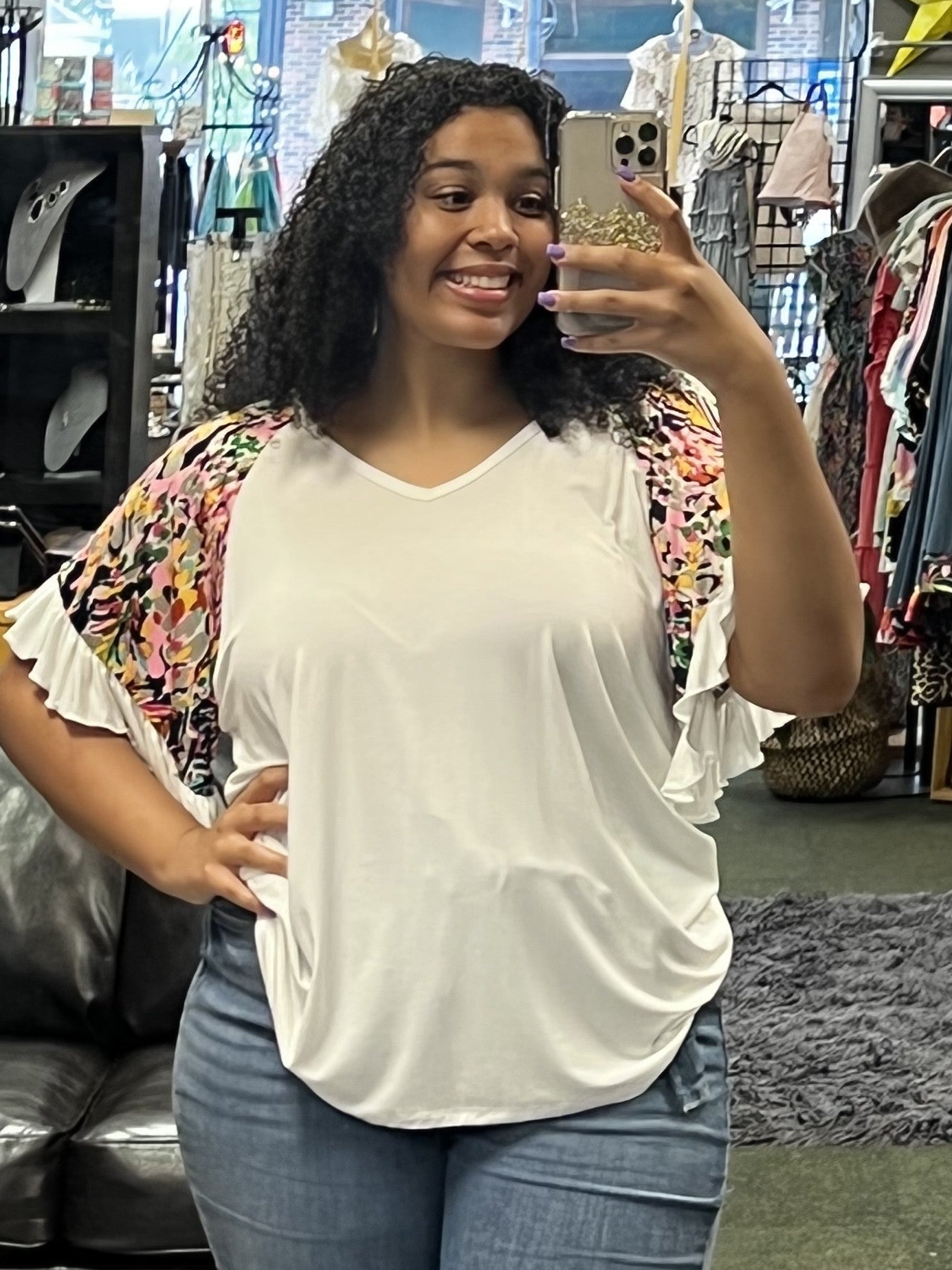 Ivory Floral Sleeve Top