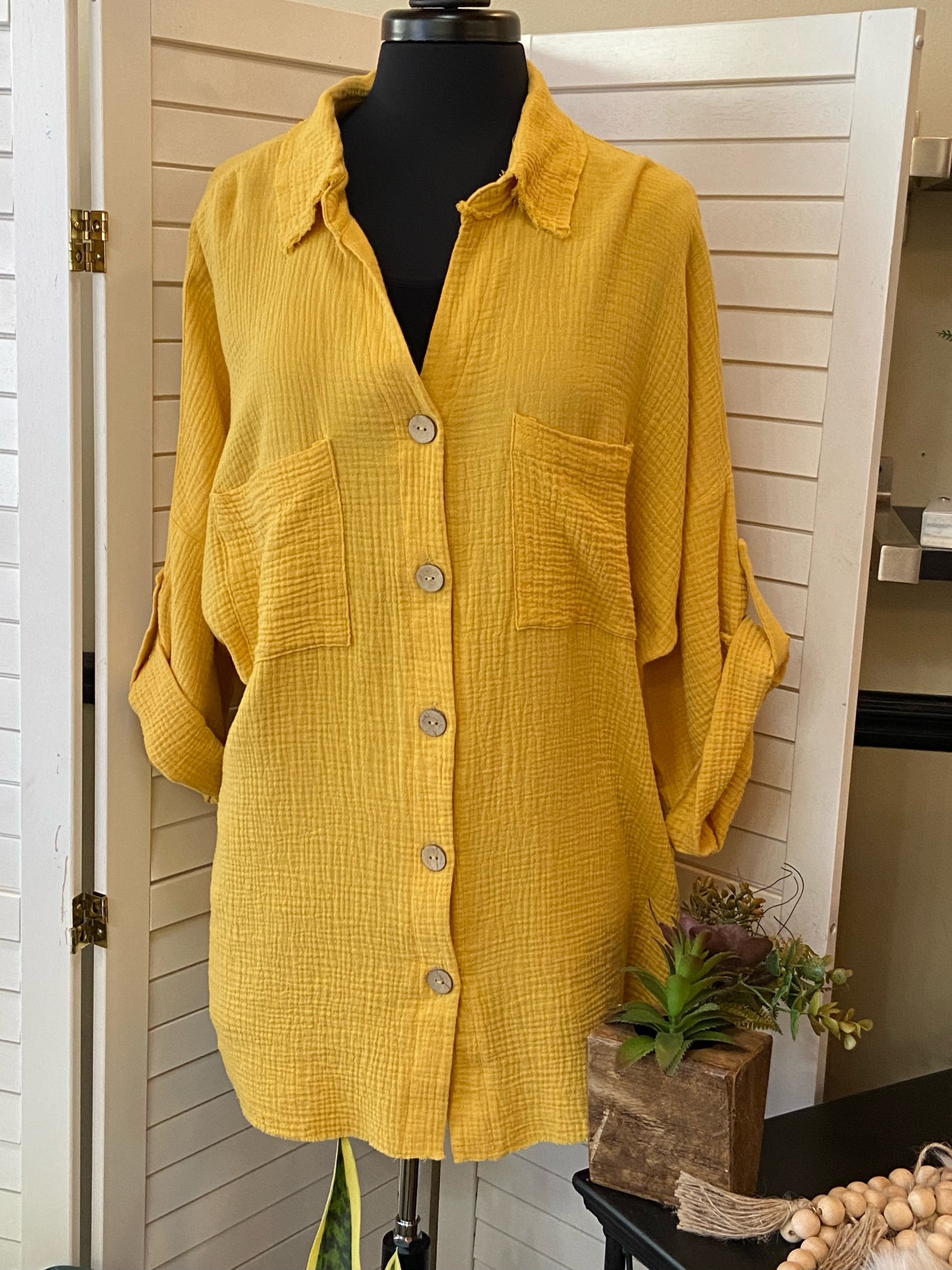 Button Down Top w/ Raw Hem